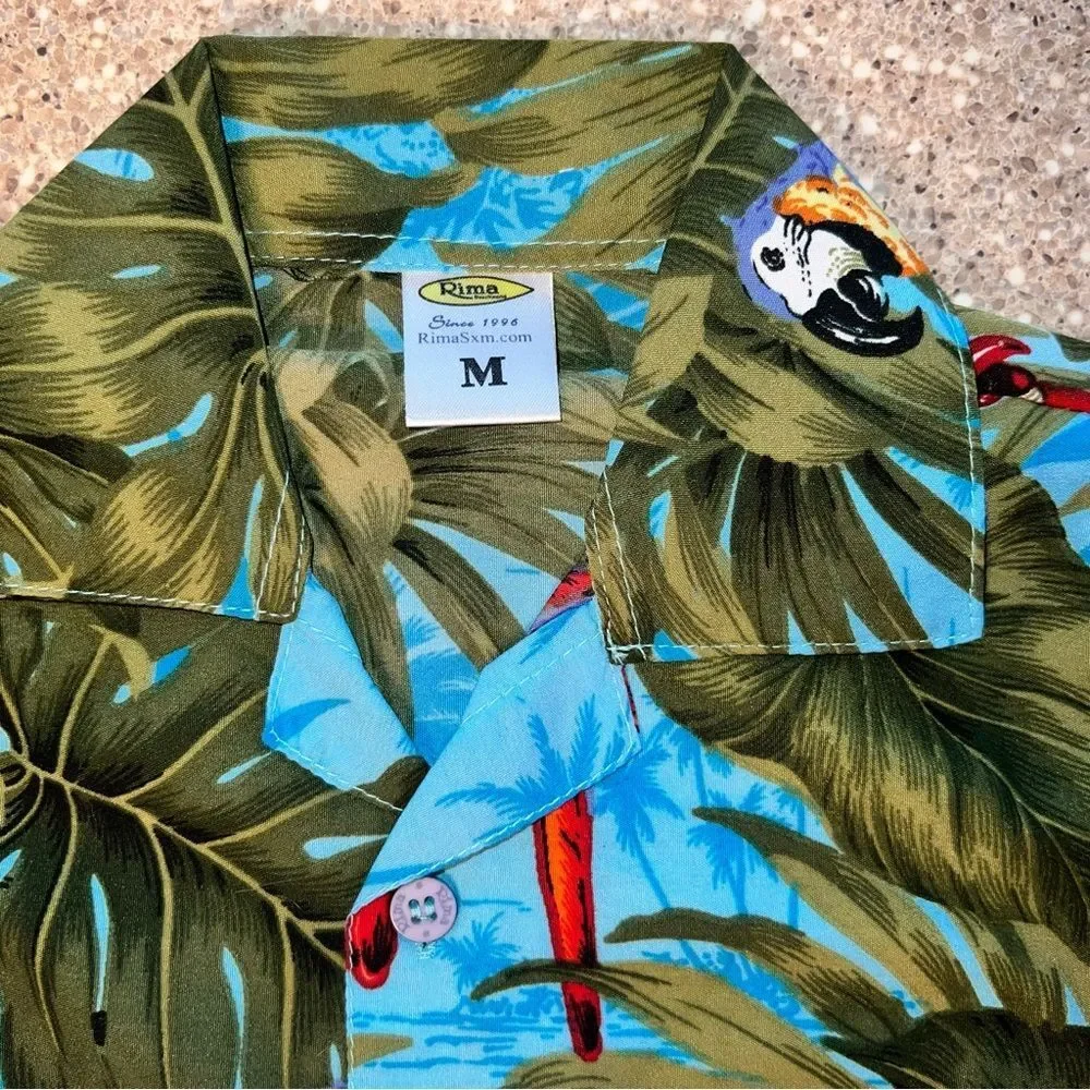 RIMA BEACH WORLD Blue Hawaiian Tropical Floral Button Up Shirt & Shorts ~ NWOT